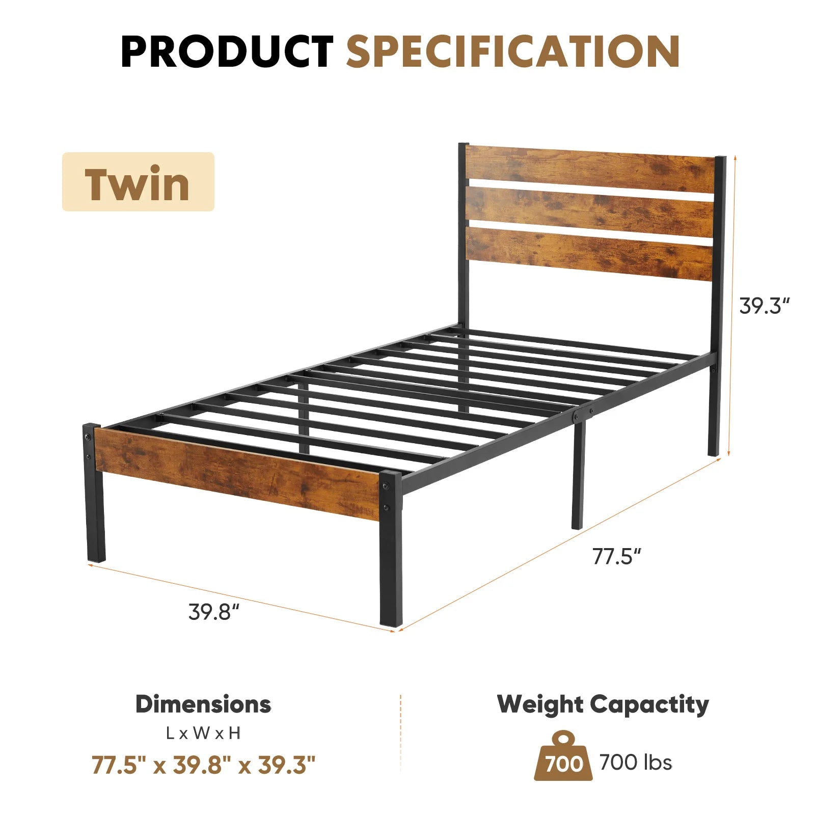 JHK Queen Metal Bed Frame