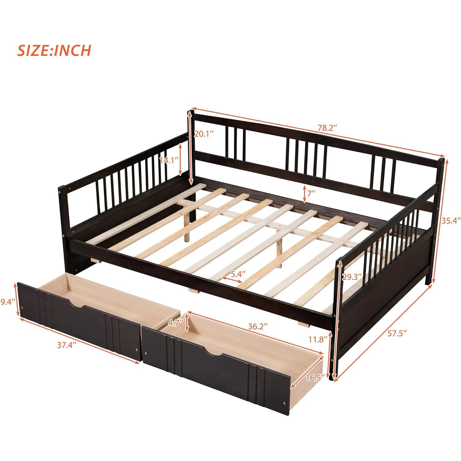 Wooden Daybed w/ Drawers