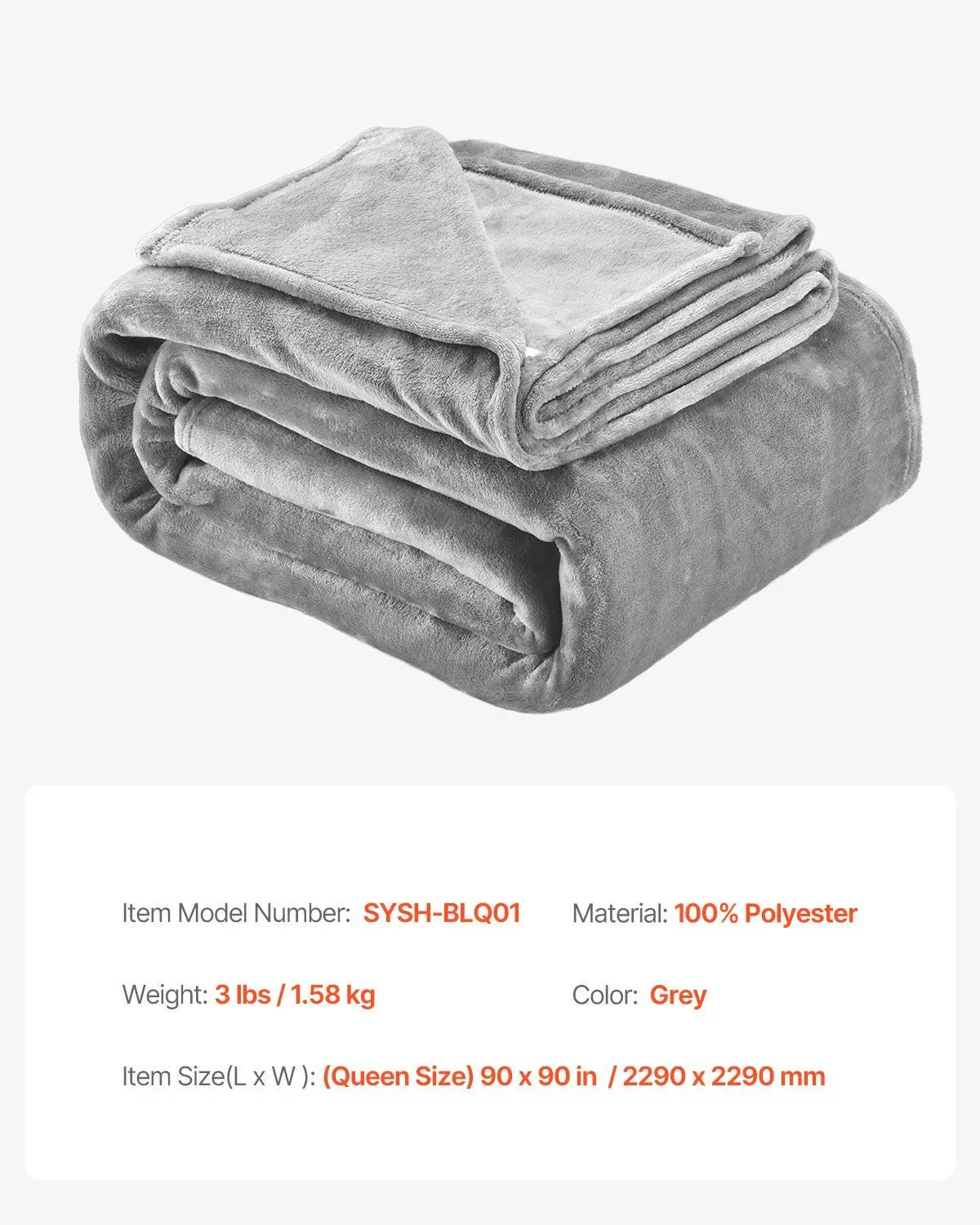 Queen Throw Blanket 90x90" Grey