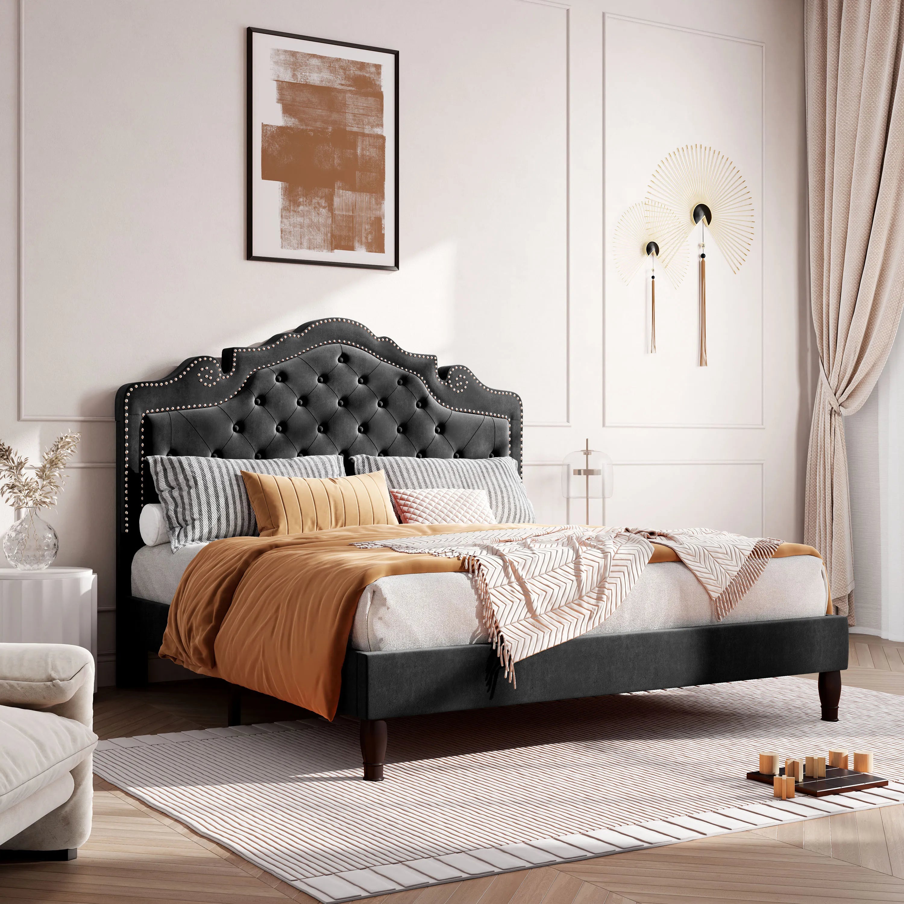 HOOMIC Velvet Platform Bed