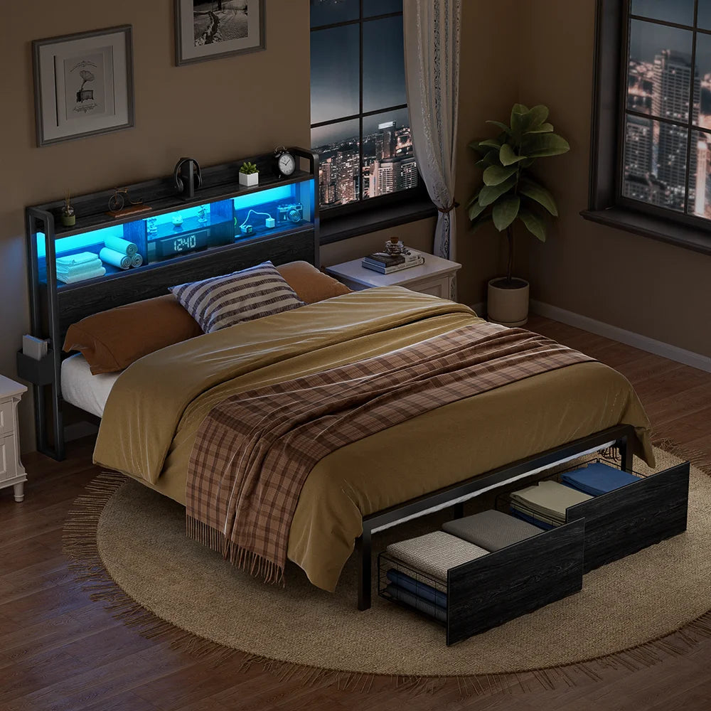 Bed Frame w/ Storage & LED