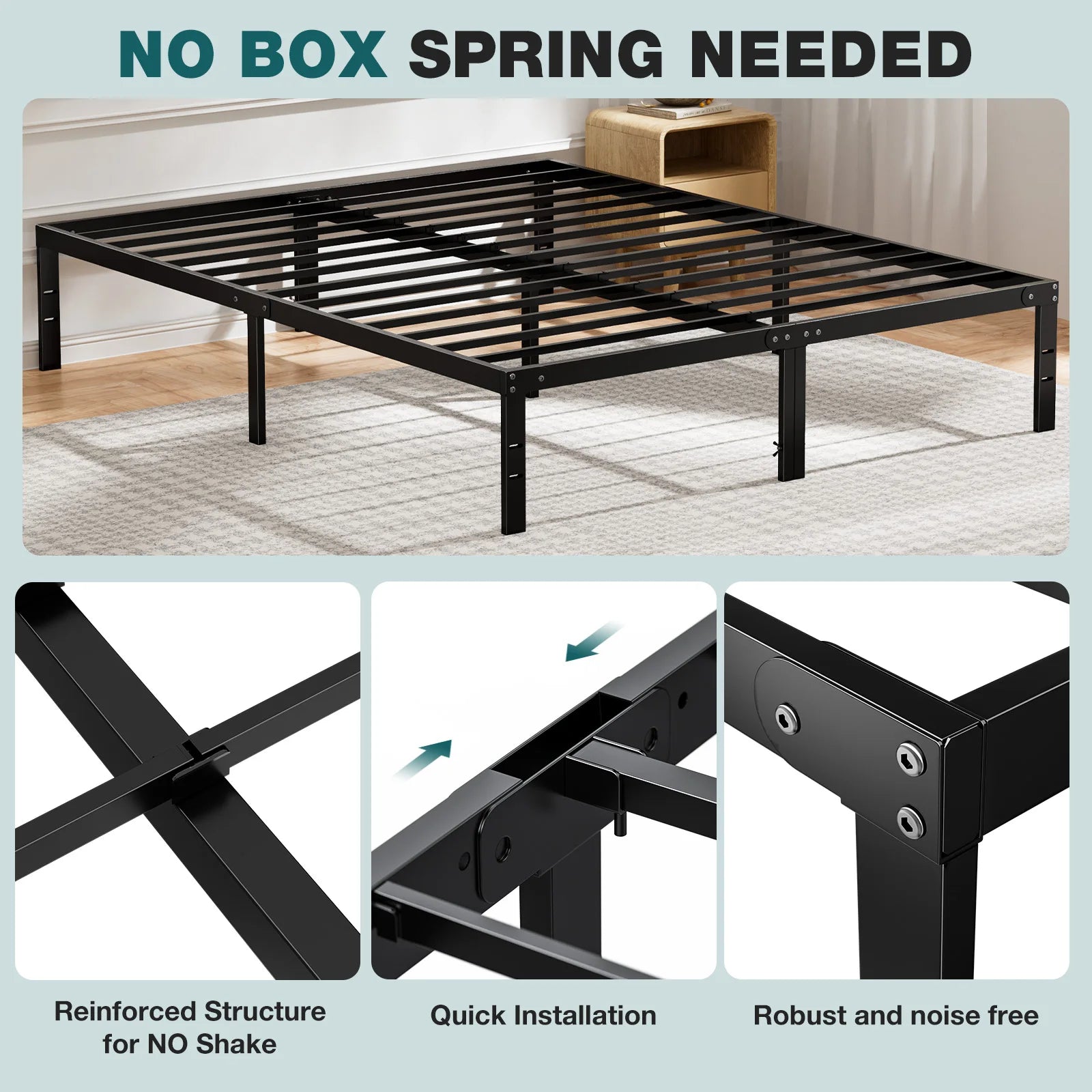 JHK Basic Metal Bed Frame w/ Storage