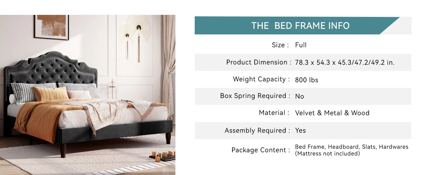 HOOMIC Velvet Platform Bed