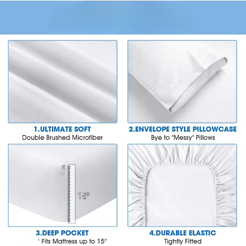 Hotel Luxury 6PC Bed Sheet Set (King/White)