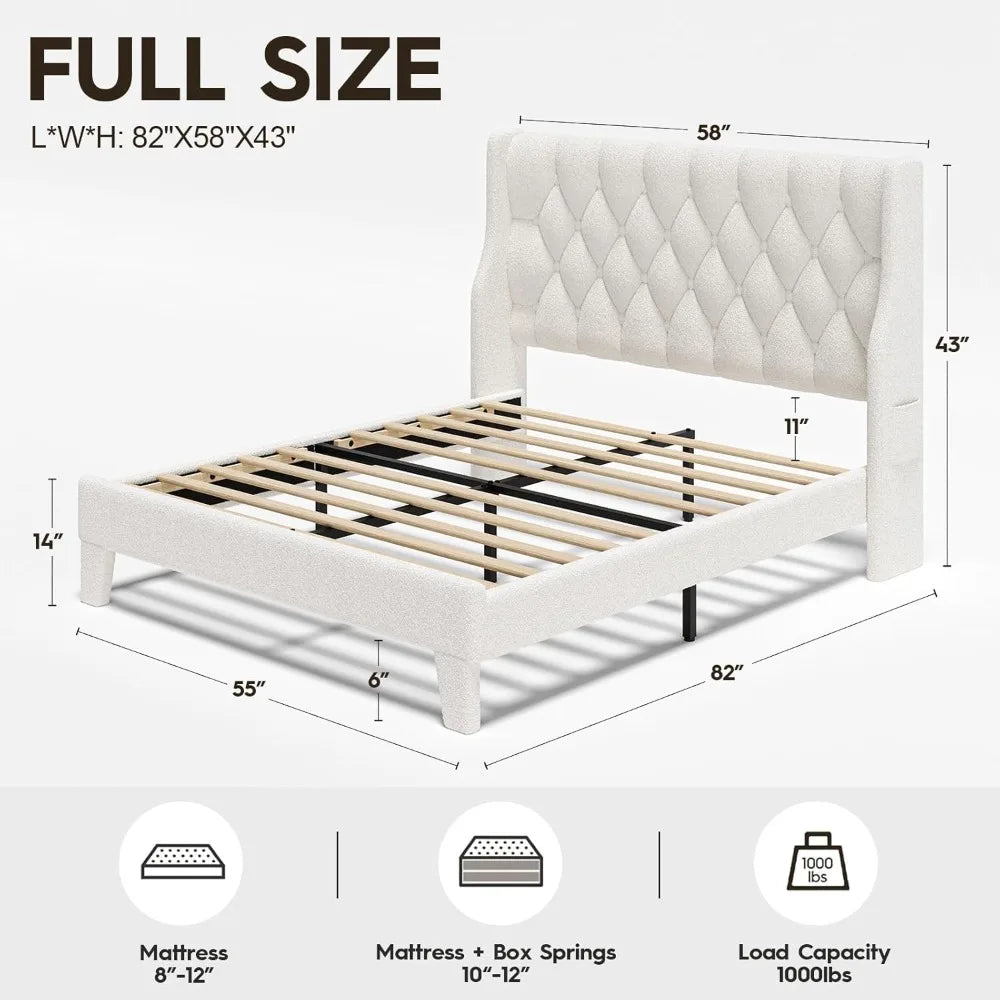 White Wingback Bed w/ USB Ports