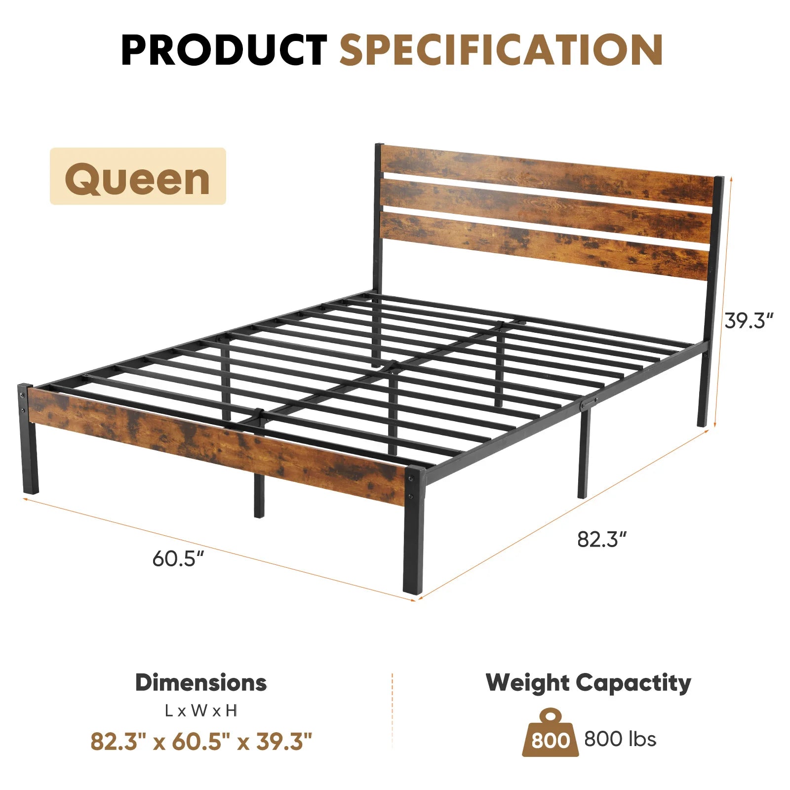 JHK Queen Metal Bed Frame