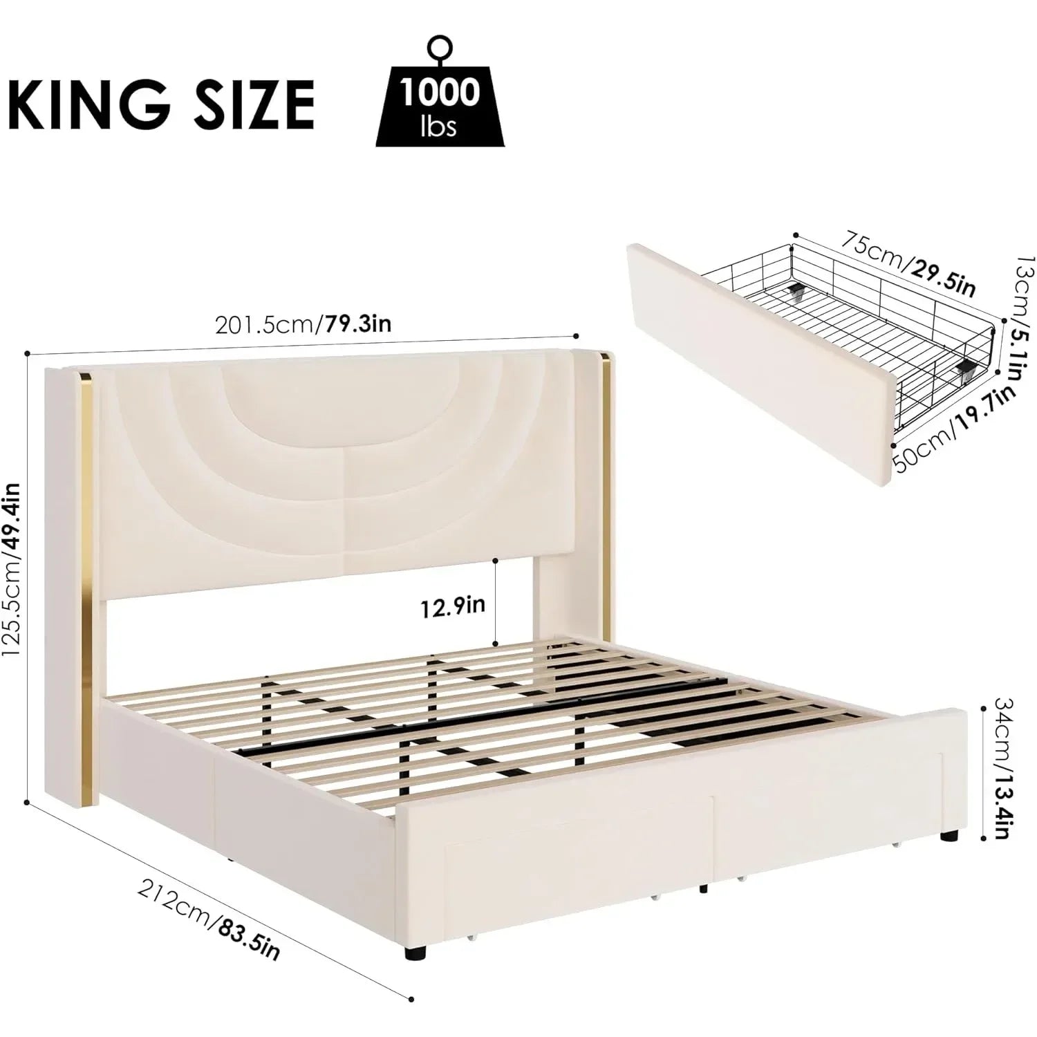 King Bed w/ LED & Storage