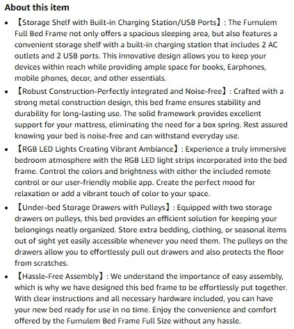 Bed Frame w/ Storage & LED