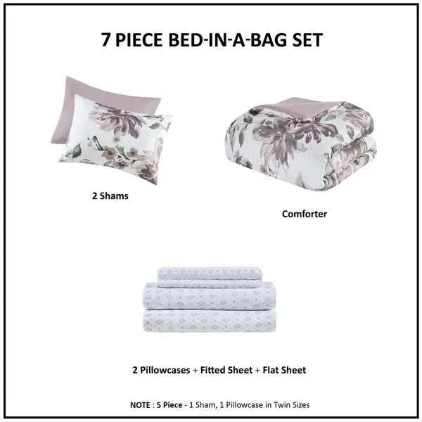 Floral Mauve Bed-in-a-Bag Set