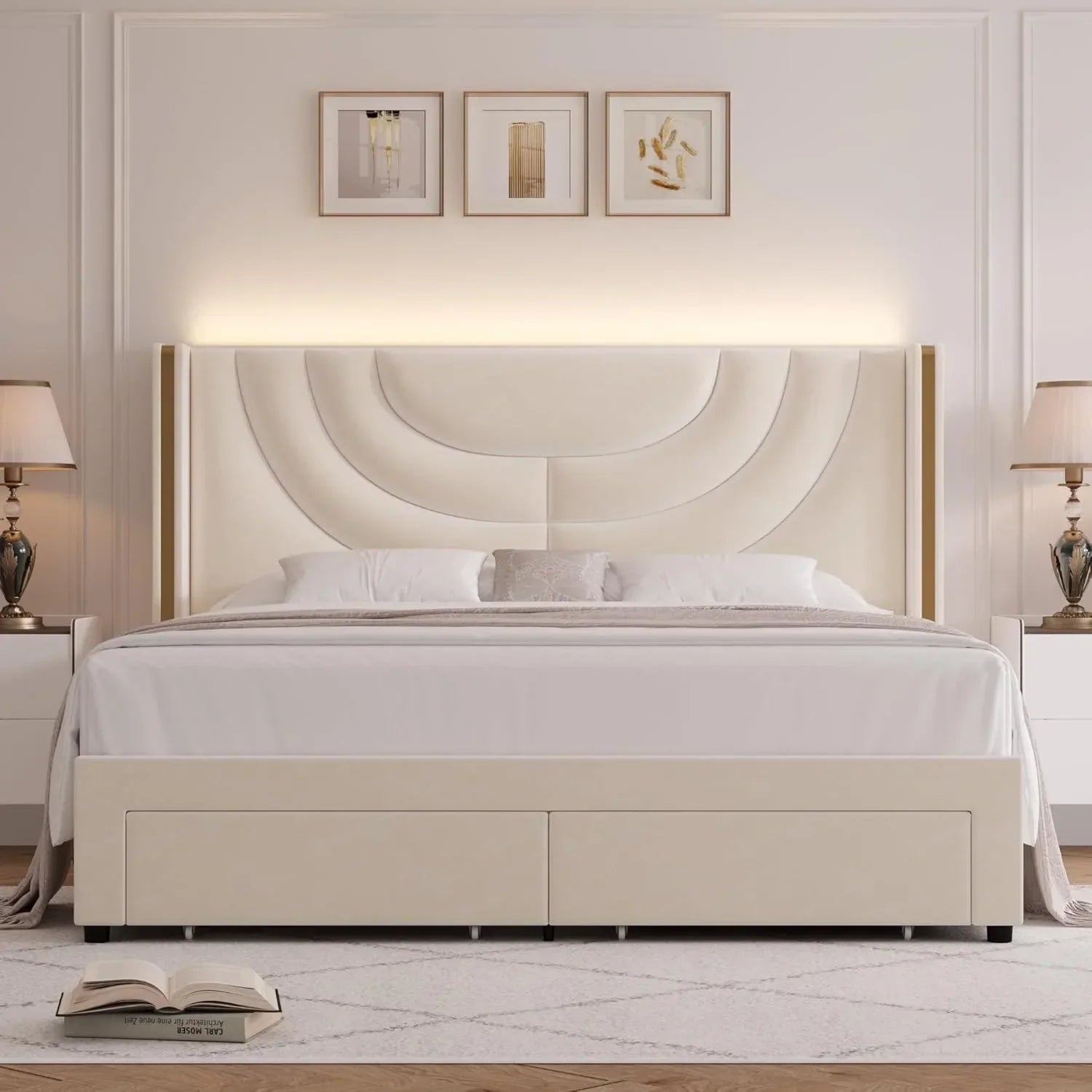 King Bed w/ LED & Storage