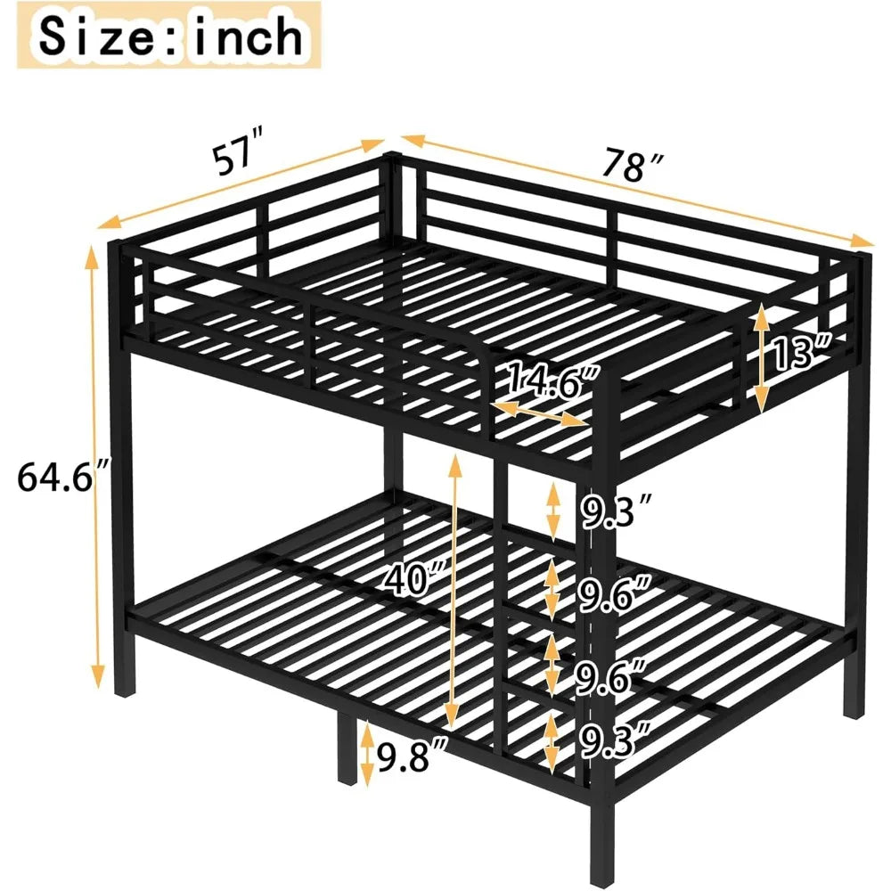 Metal Full Bunk Bed w/ Guardrail & Ladder