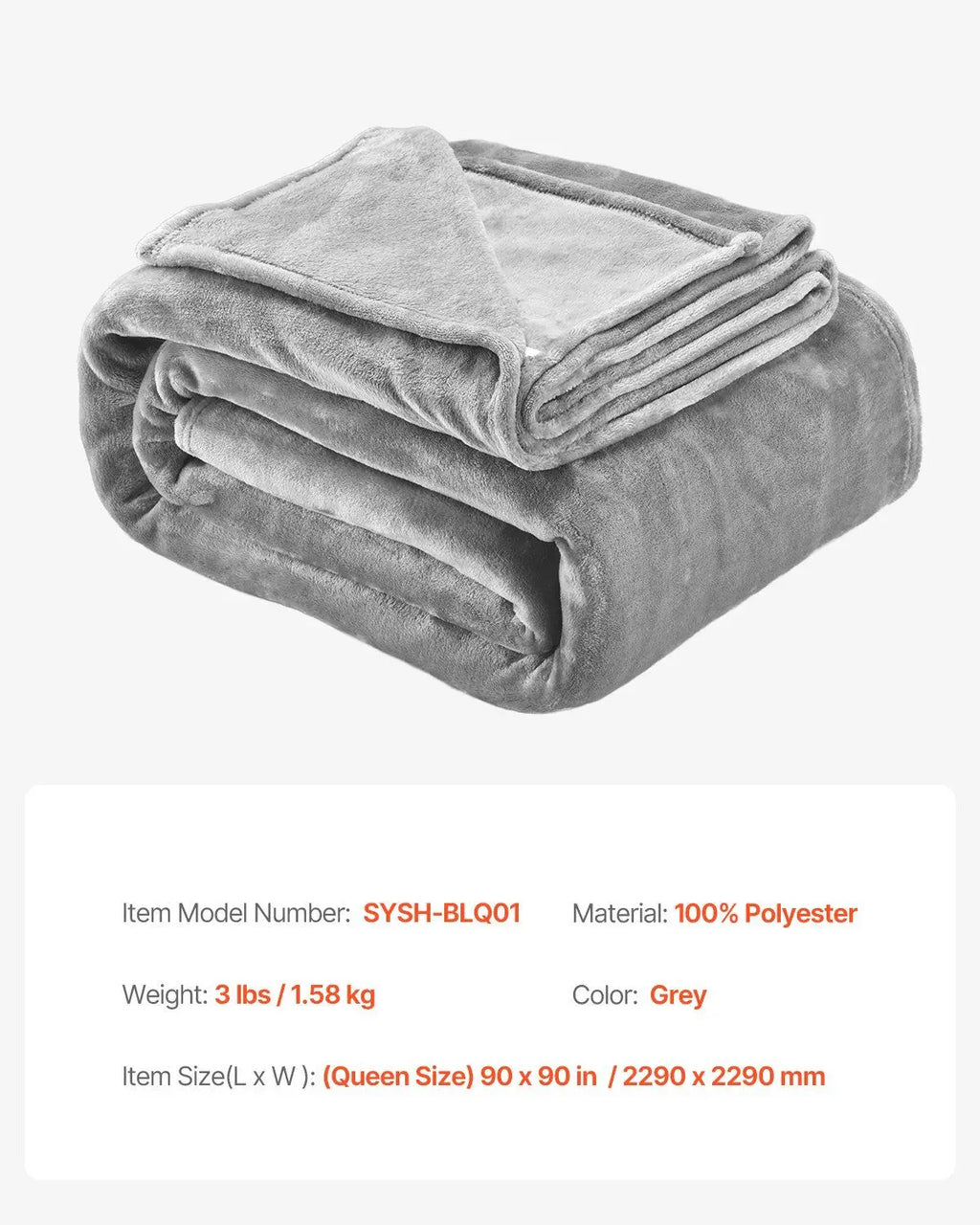 Queen Throw Blanket 90x90" Grey