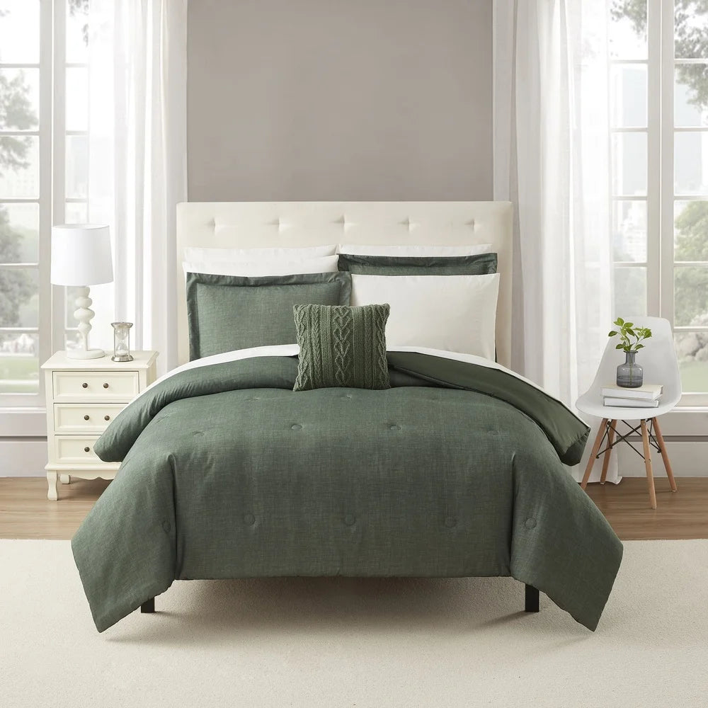 7PC Green Texture Comforter & Sheet Set