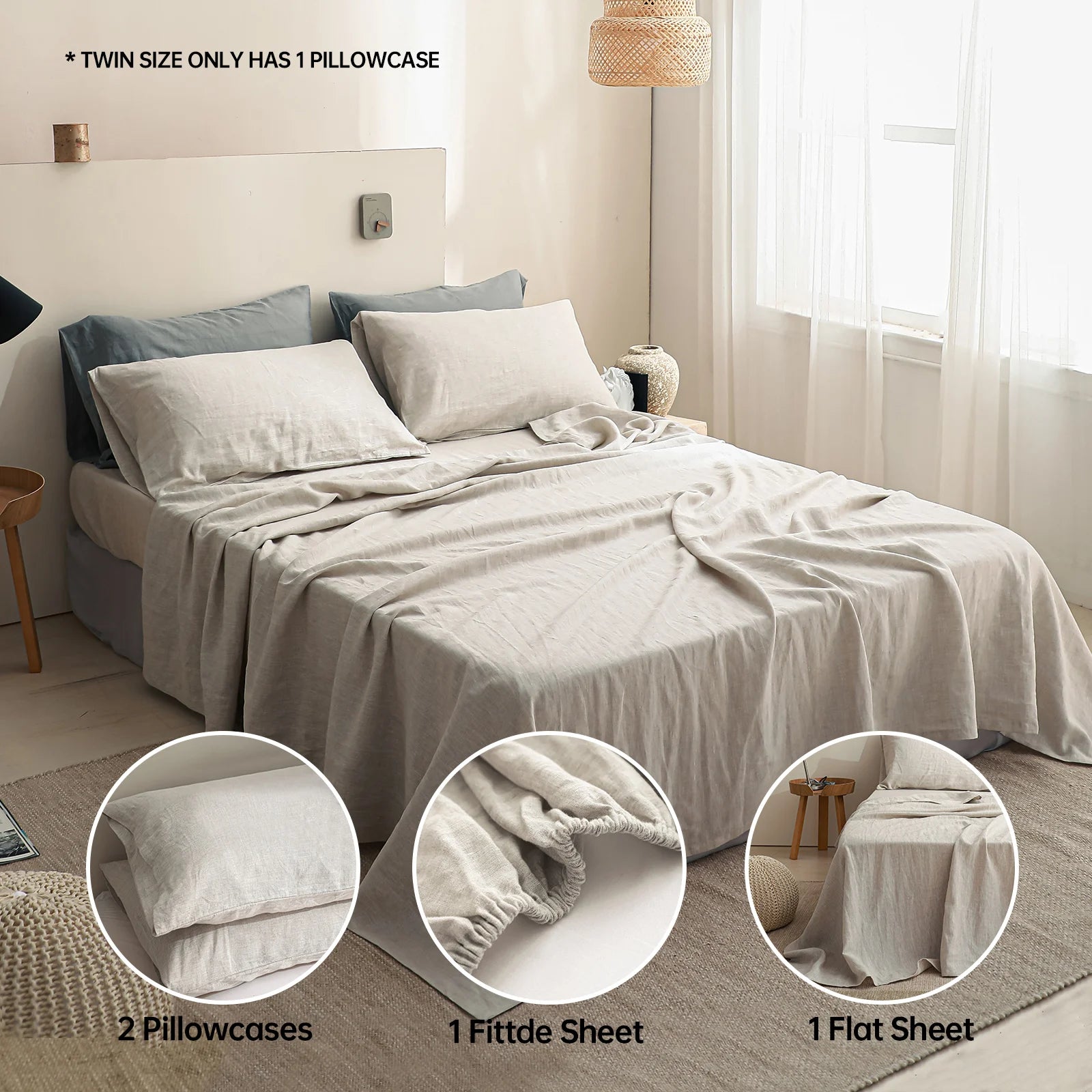 Simple&Opulence 3/4PC Linen Sheet Set