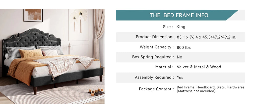 HOOMIC Velvet Platform Bed