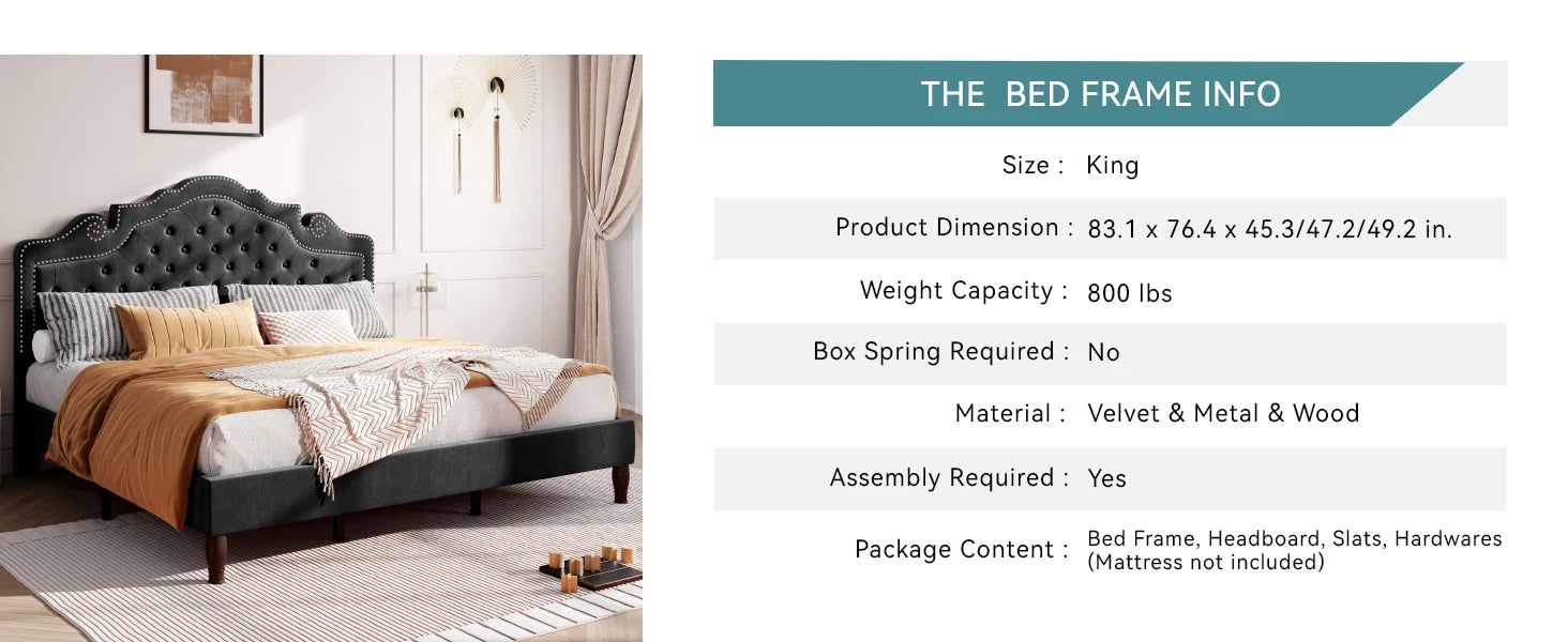 HOOMIC Velvet Platform Bed