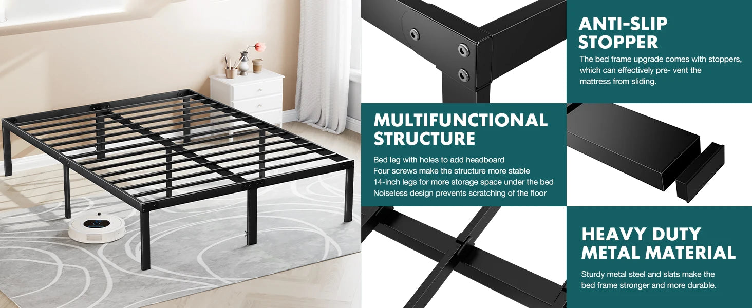 JHK Basic Metal Bed Frame w/ Storage