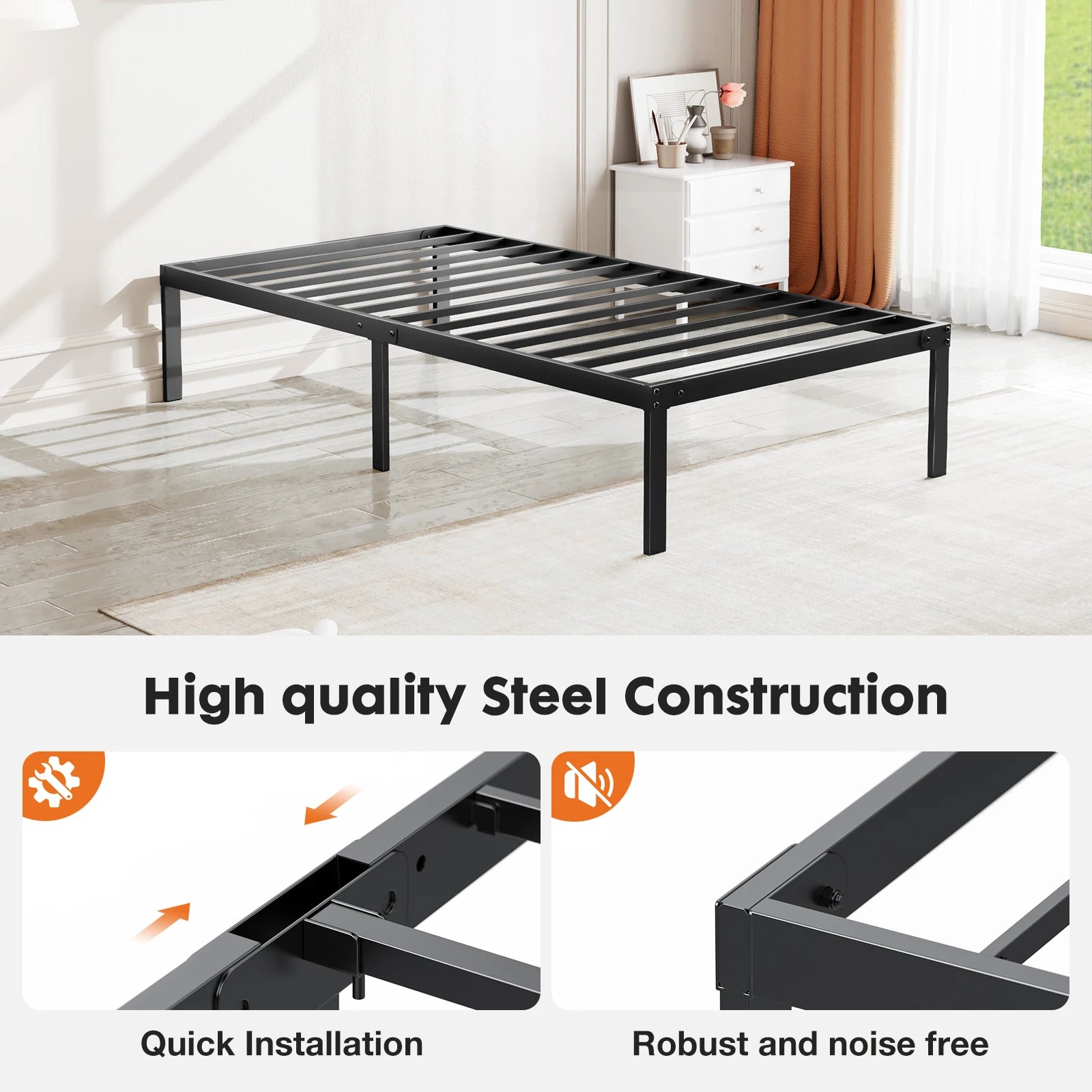 JHK Basic Metal Bed Frame w/ Storage
