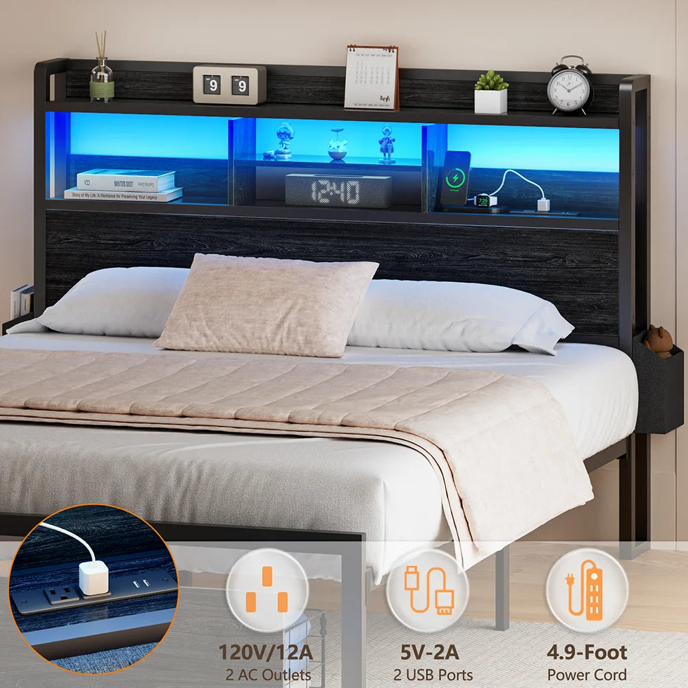 Bed Frame w/ Storage & LED