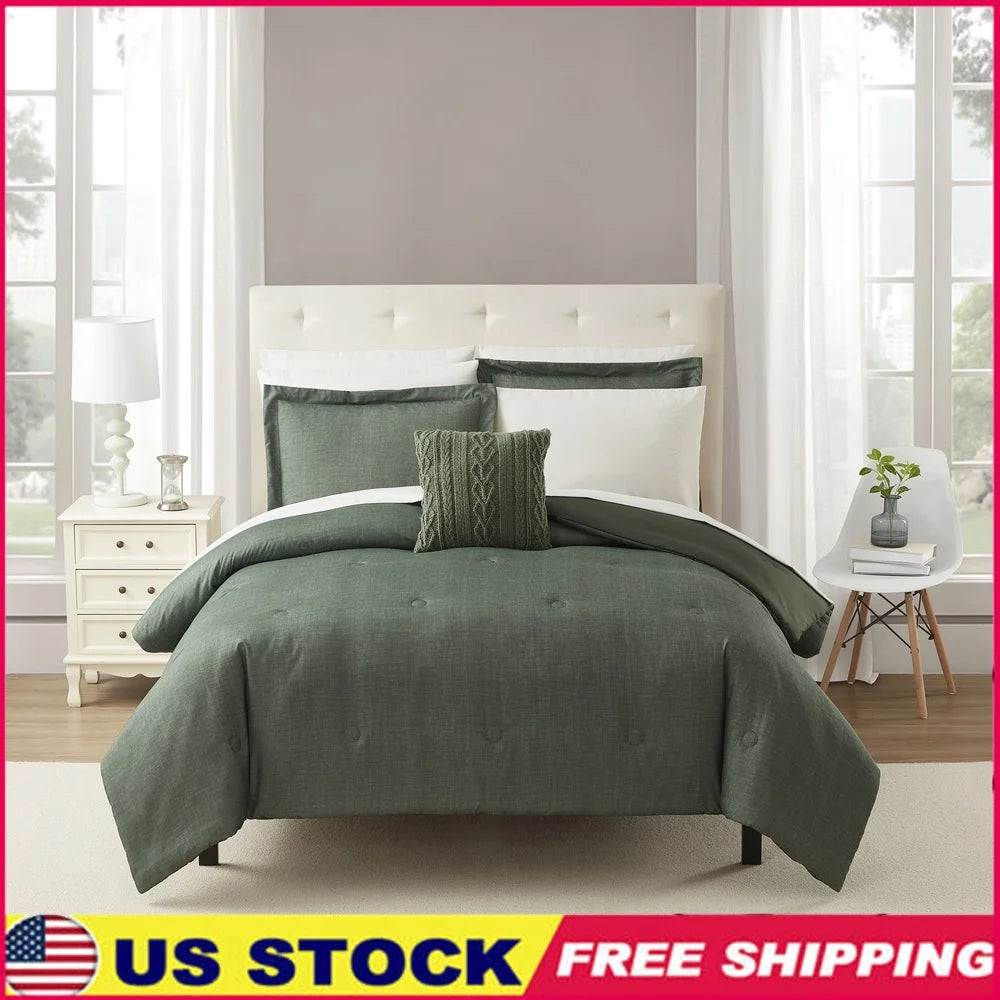 7PC Green Texture Comforter & Sheet Set