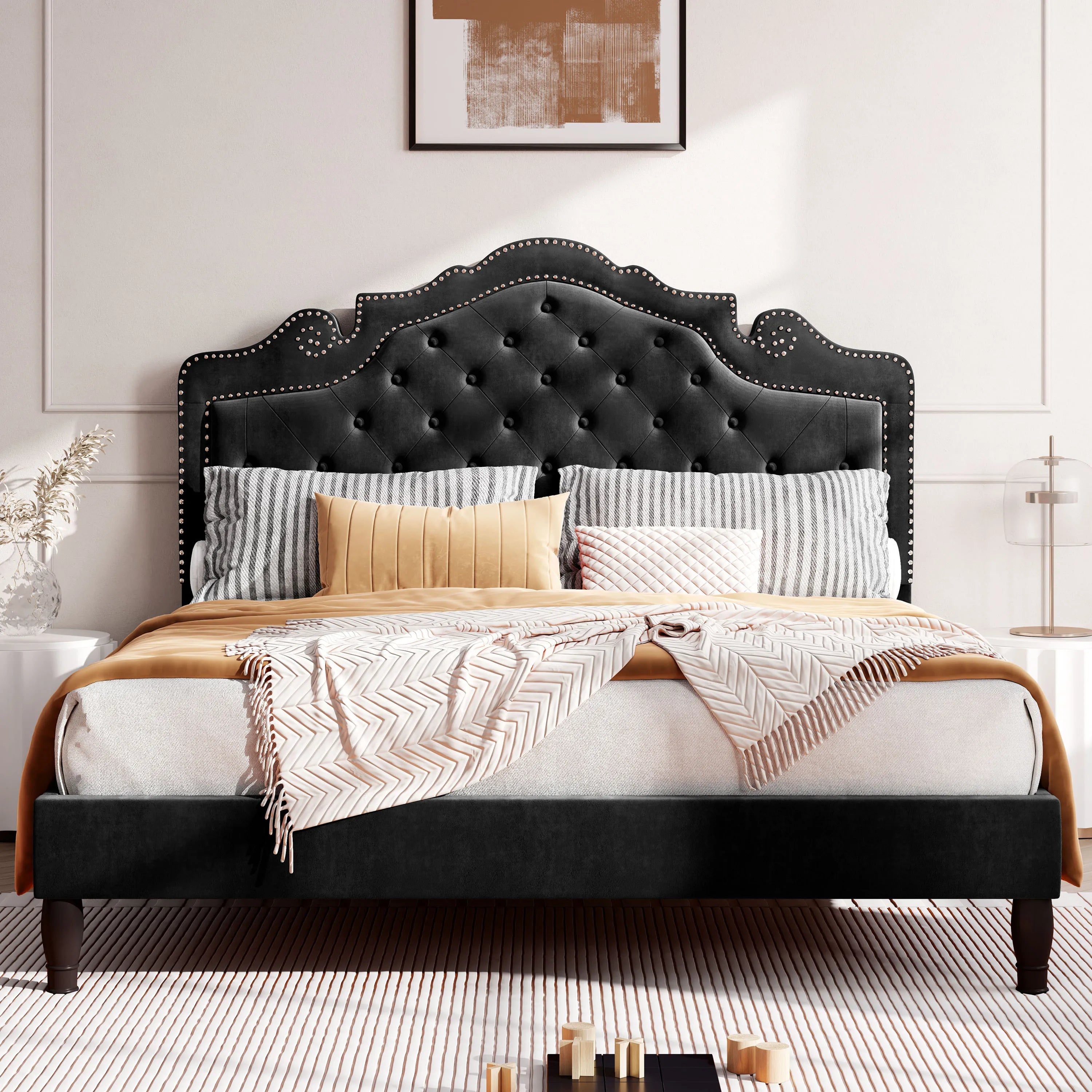 HOOMIC Velvet Platform Bed