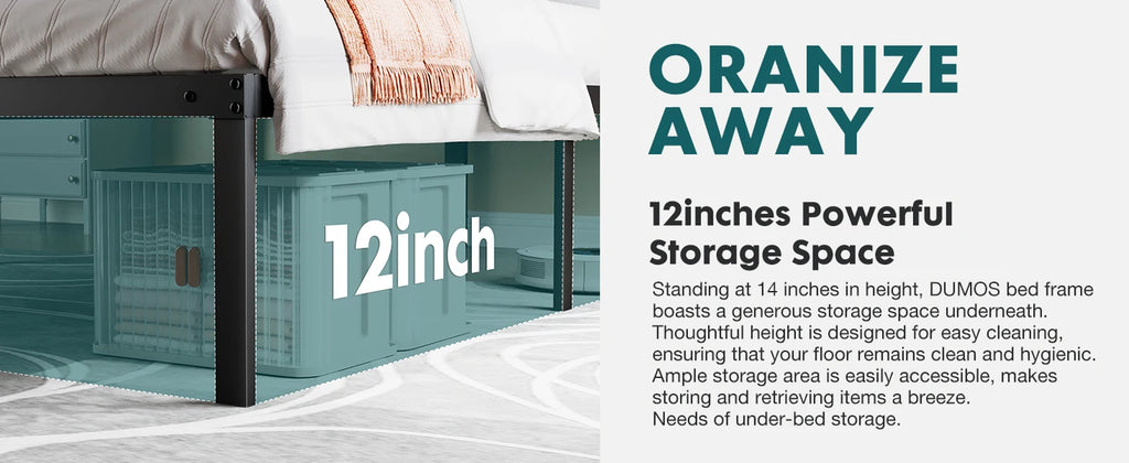 JHK Basic Metal Bed Frame w/ Storage