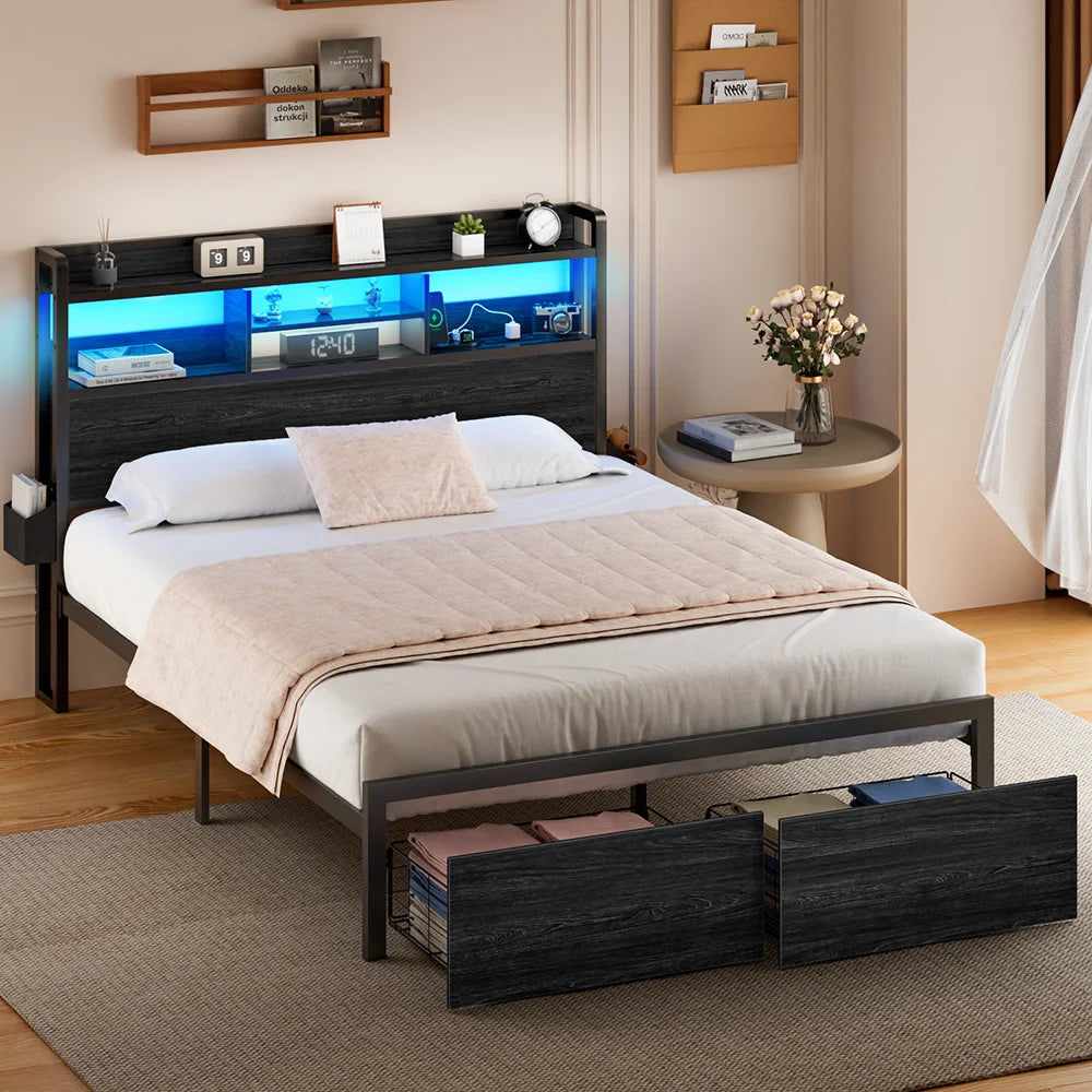 Bed Frame w/ Storage & LED