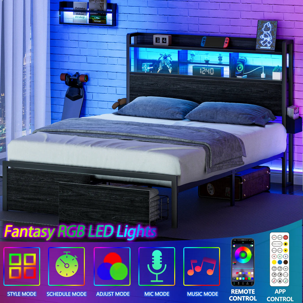 Bed Frame w/ Storage & LED