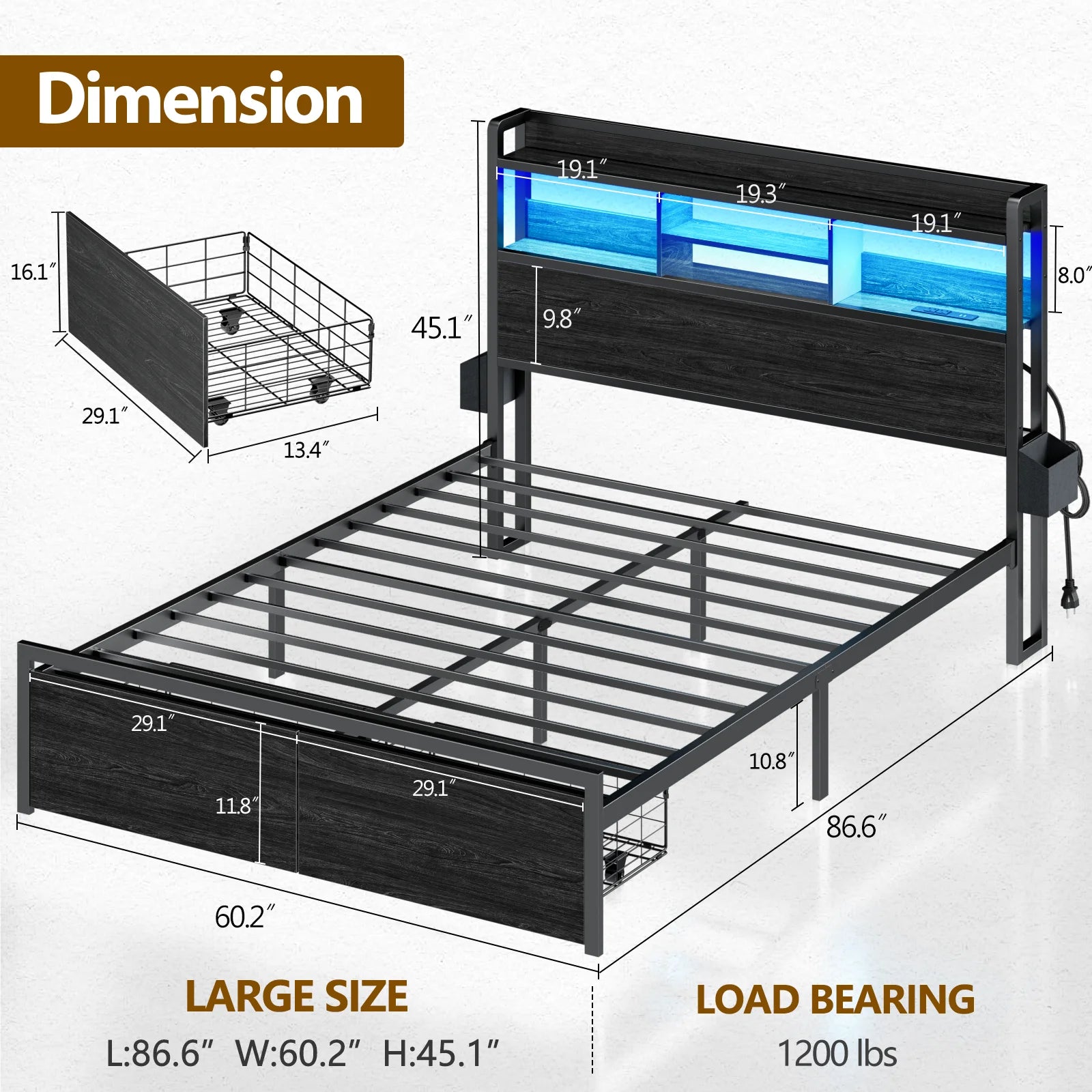 Bed Frame w/ Storage & LED