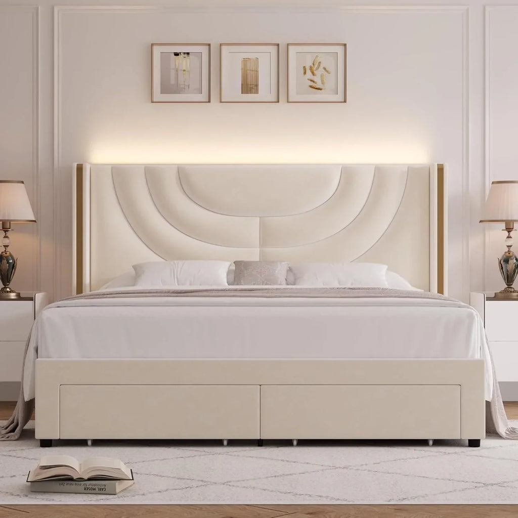 King Bed w/ LED & Storage