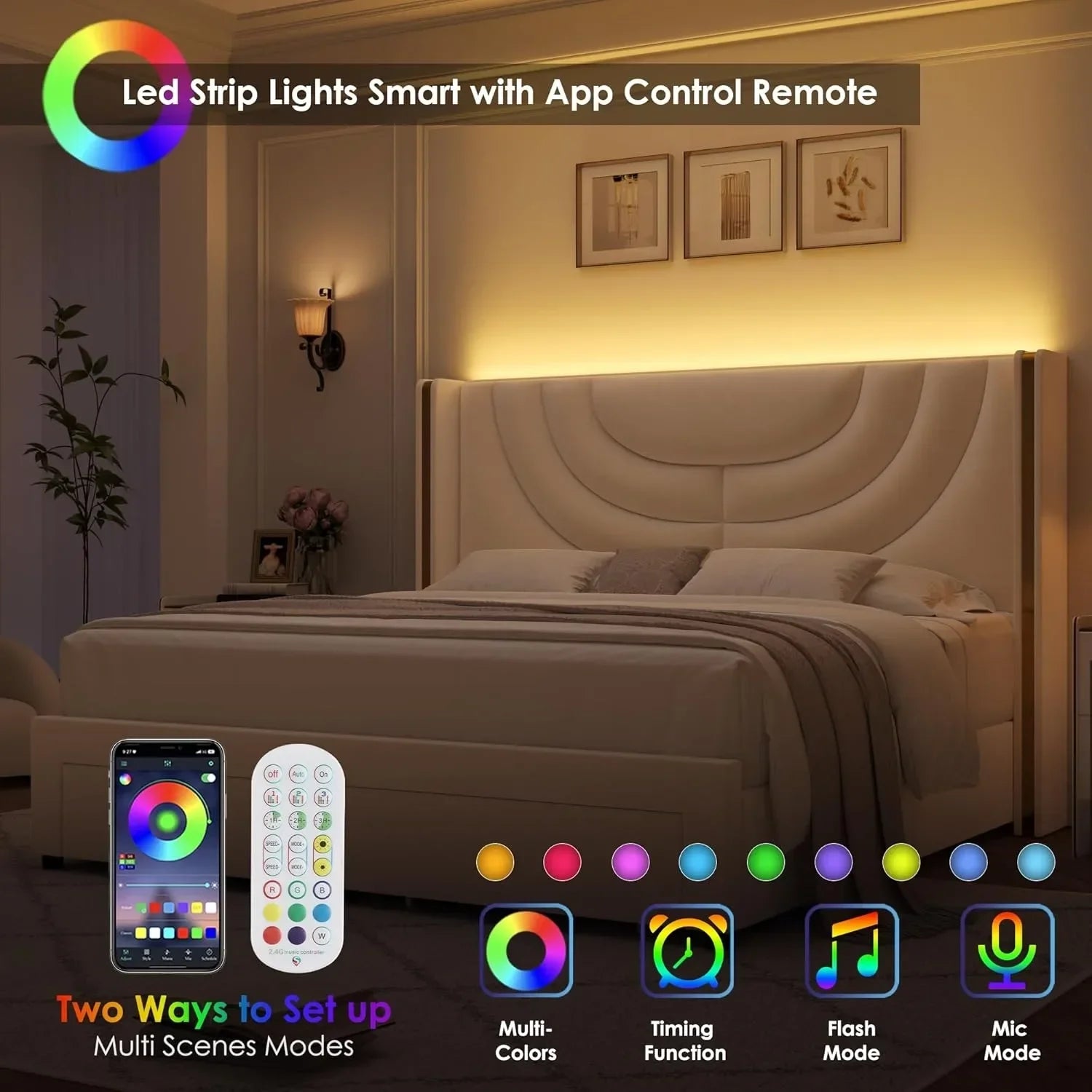 King Bed w/ LED & Storage